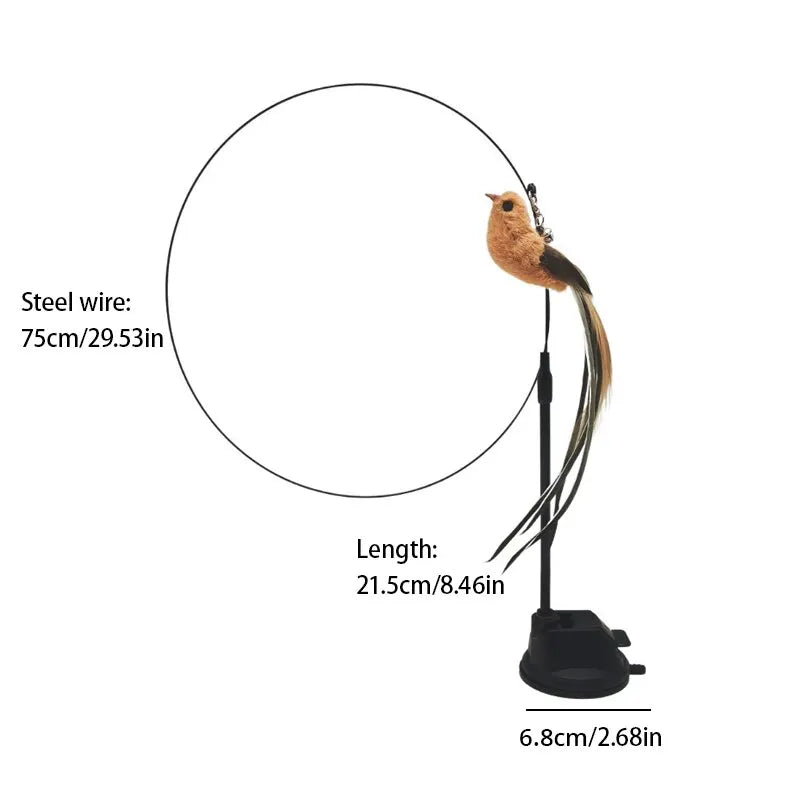 Upgraded Epoxy Sucker Steel Wire Long Rod Feather Cat Teasing Stick Cat Self Hi No Harmful Ingredients - Slobuy
