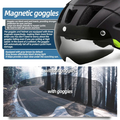 VICTGOAL LED Bike Helmet With Sun Goggle Visor Rechargeable LED Men Bicycle Helmet Sunglasses Shield Road MTB Cycling Helmets - Slobuy