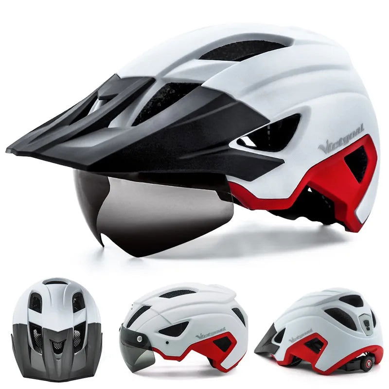 VICTGOAL LED Bike Helmet With Sun Goggle Visor Rechargeable LED Men Bicycle Helmet Sunglasses Shield Road MTB Cycling Helmets - Slobuy