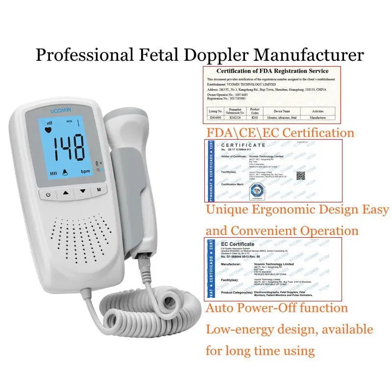 Vcomin Fetal Doppler Hand-hold Pocket Portable Sound Baby Heart Pregnancy Ultrasound Fetus Detector Machine Monitor Hire - Slobuy