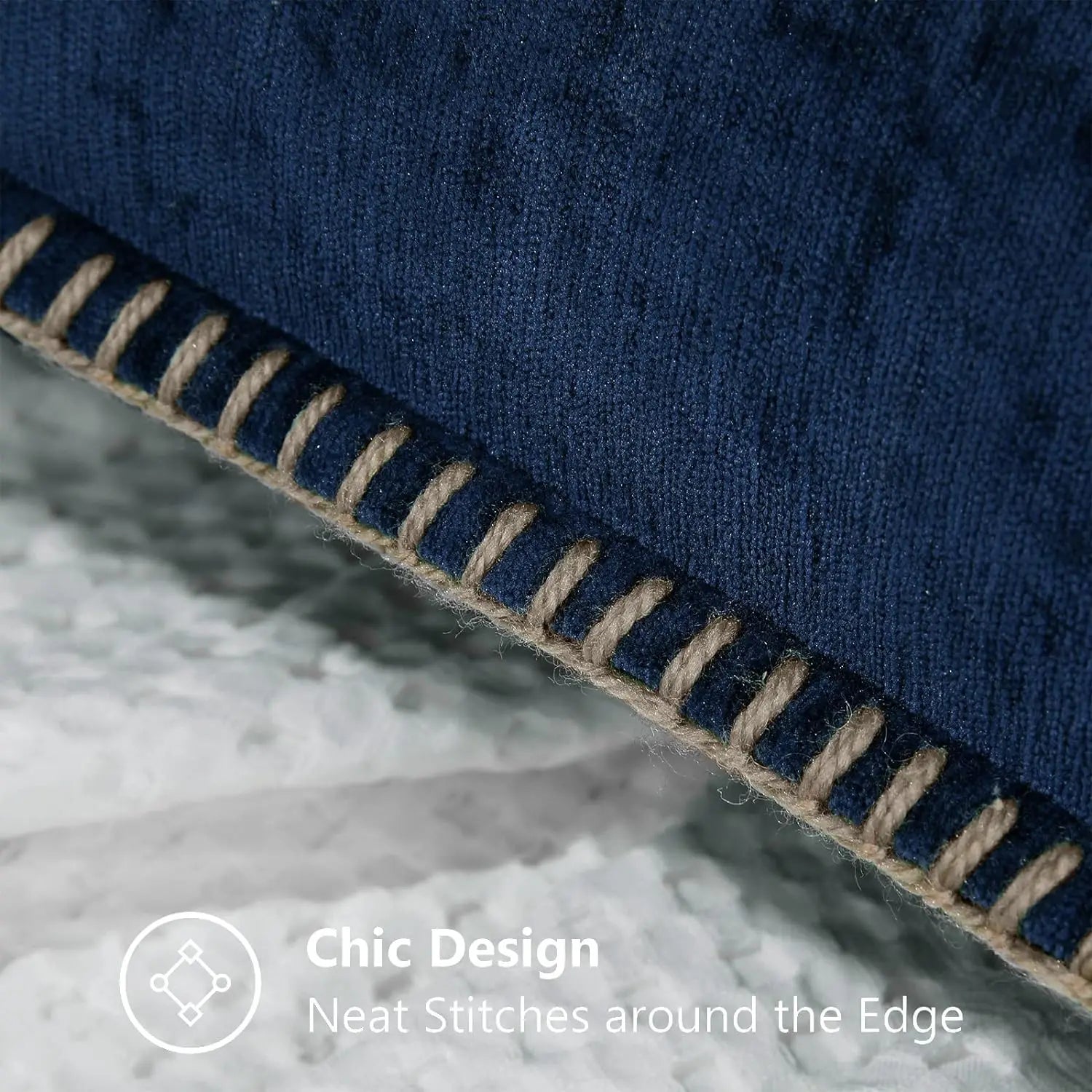 Velvet Chenille Cushion Covers Blue Pillow Cover with Stitched Edge 18x18 Luxury Throw Decorative Pillows for Sofa Home Decro - Slobuy