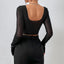 Vemina Selection of Autumn Chic Sexy V Neck Long Sleeve Mesh Crop Top, Women Black Lace Embroidery Hollow Out Slim Blouses - Slobuy