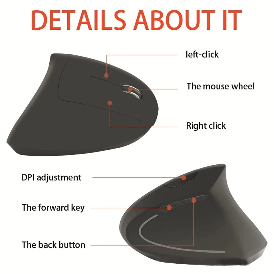 Vertical Wireless USB Mouse Ergonomic Rechargeable Portable PC Gamer For Computer Laptop Notebook Mause Gaming Accessories Mous - Slobuy