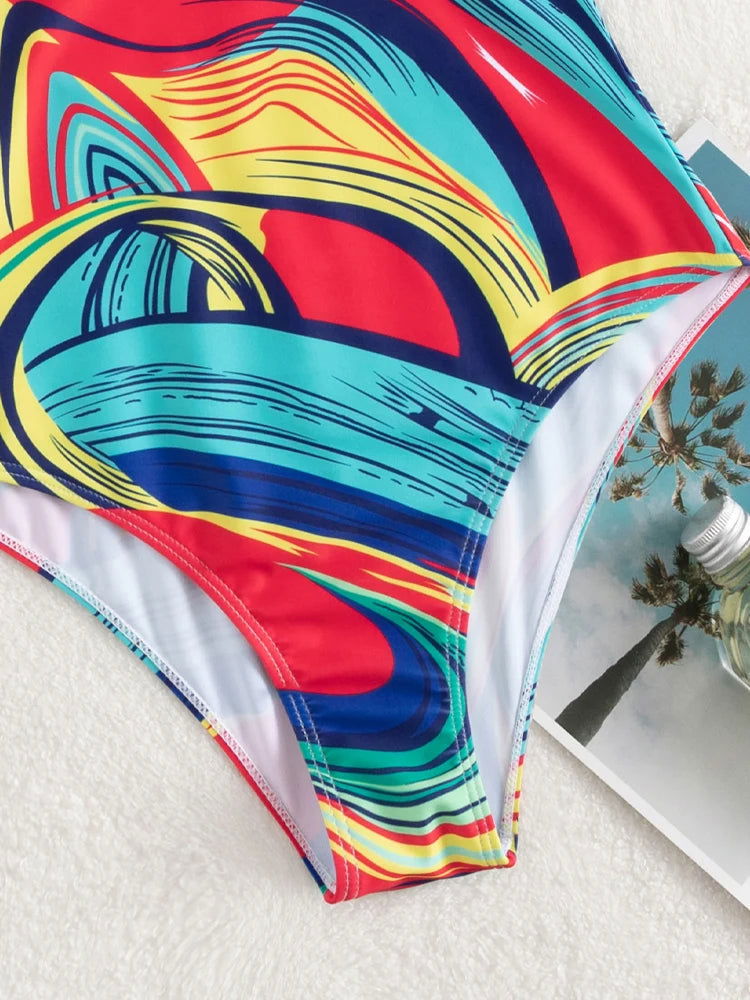 Vigoashely 2024 Sexy Print Strapped Swimwear Women Push UP One Piece Swimsuit Monokini Backless Hollow Summer Bathing Suit - Slobuy