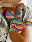 Vigoashely 2024 Sexy Print Strapped Swimwear Women Push UP One Piece Swimsuit Monokini Backless Hollow Summer Bathing Suit - Slobuy