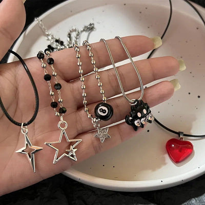 Vintage Fashion Leather rope Star Pendant Necklace For Women Men Antique Silver Color Jewelry Accessories Y2k Aesthetic - Slobuy
