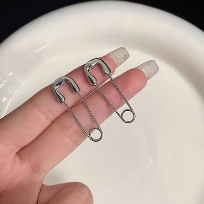 Vintage Goth Silver Color Pin Earrings for Women Egirl Trendy Party Hollow Heart Earrings Fashion Jewelry Accessories for Gift - Slobuy