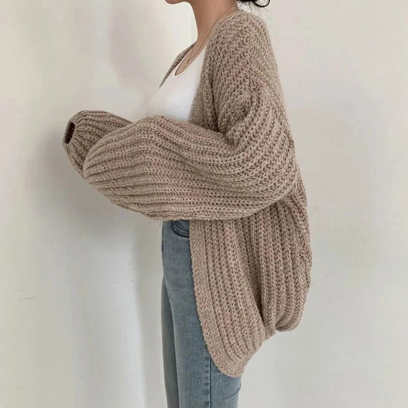 Vintage Harajuku Lantern Sleeve Women Cardigan Sweater Casual Korean Fall Streetwear Tops Coat Chic Lazy Wind Y2k Sweater - Slobuy