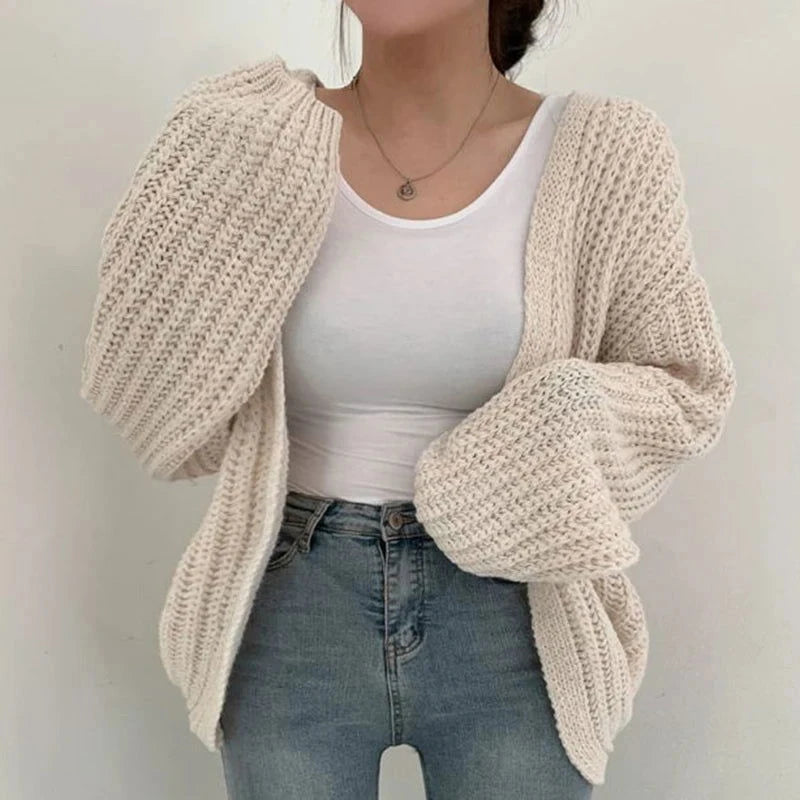 Vintage Harajuku Lantern Sleeve Women Cardigan Sweater Casual Korean Fall Streetwear Tops Coat Chic Lazy Wind Y2k Sweater - Slobuy