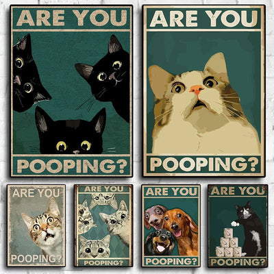 Vintage Toilet Animals Cat Dog Are You Pooping Funny Bathroom Sign Poster Canvas Painting Wall Art Pictures Home Bathroom Decor - Slobuy