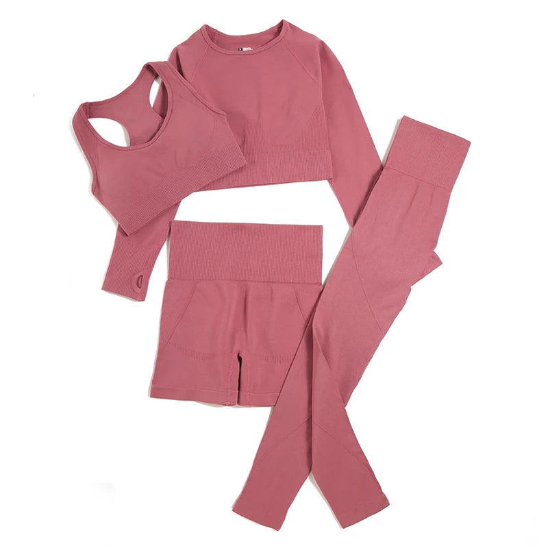 WAREBALL 2/3/4pcs Seamless Yoga Set Gym Clothes Sportswear Yoga Suits For Women Fitness Set Tracksuits Sports Bra Gym Leggings - Slobuy