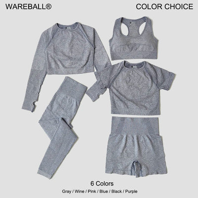 WAREBALL Seamless Women Yoga Set Workout Sportswear Gym Clothing Fitness Long Sleeve Crop Top High Waist Leggings Sports Suits - Slobuy