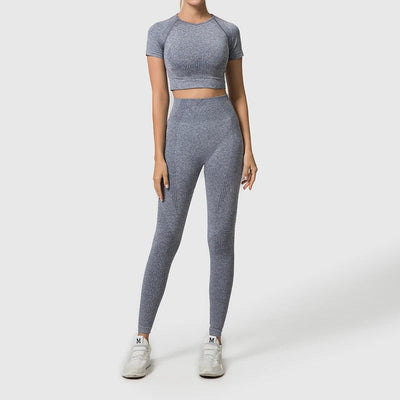 WAREBALL Seamless Women Yoga Set Workout Sportswear Gym Clothing Fitness Long Sleeve Crop Top High Waist Leggings Sports Suits - Slobuy