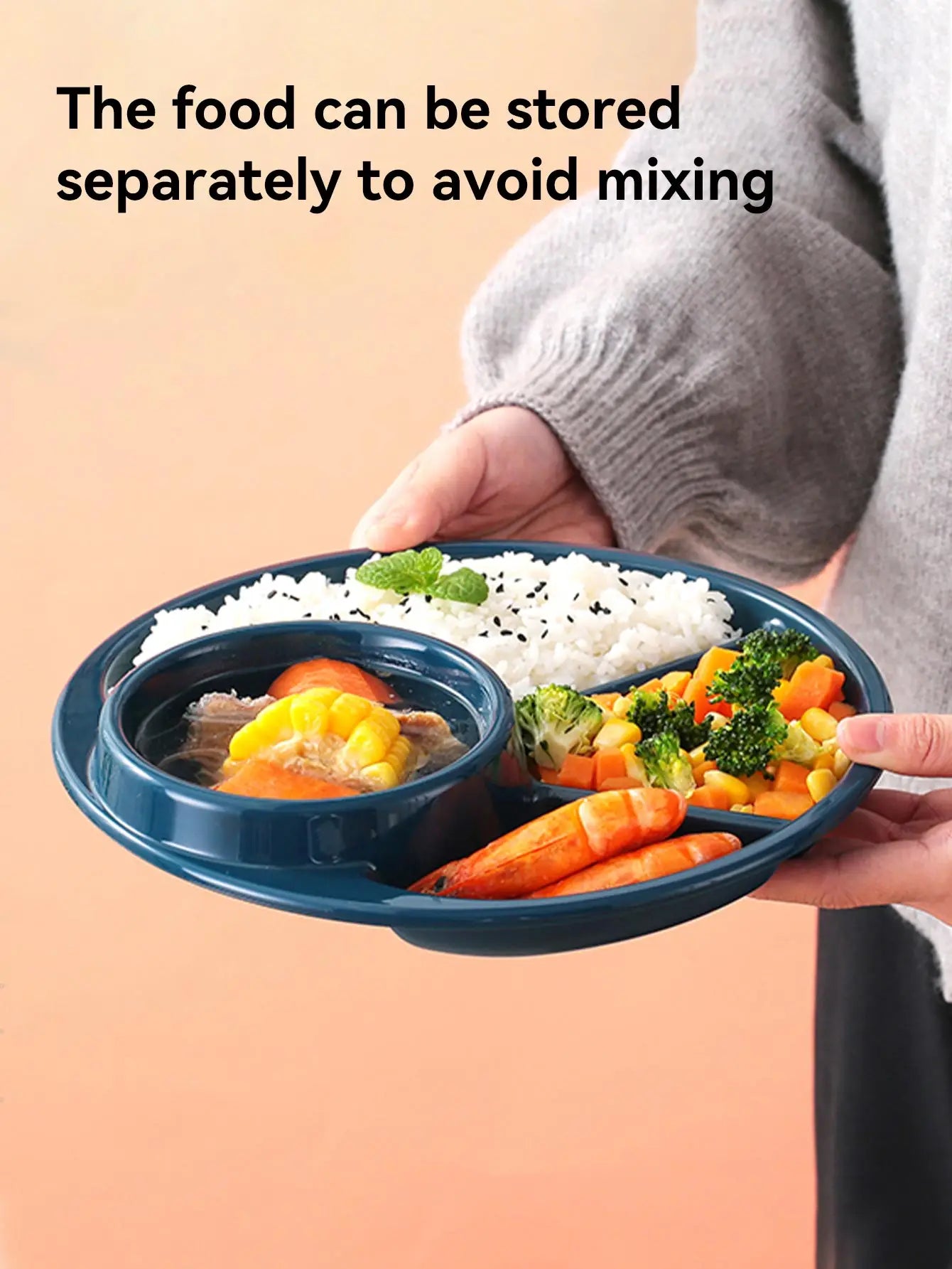 WORTHBUY Reusable Round Dinner Plate With Fork Spoon Kitchen Dinnerware Divided Plates For Adults Children Microwave Safe Dish - Slobuy