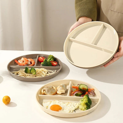 WORTHBUY Round Divided Dinner Plate Microwave Safe Food Plates Fruit Salad Serving Tray Kitchen Tableware Plastic Dinner Dishes - Slobuy