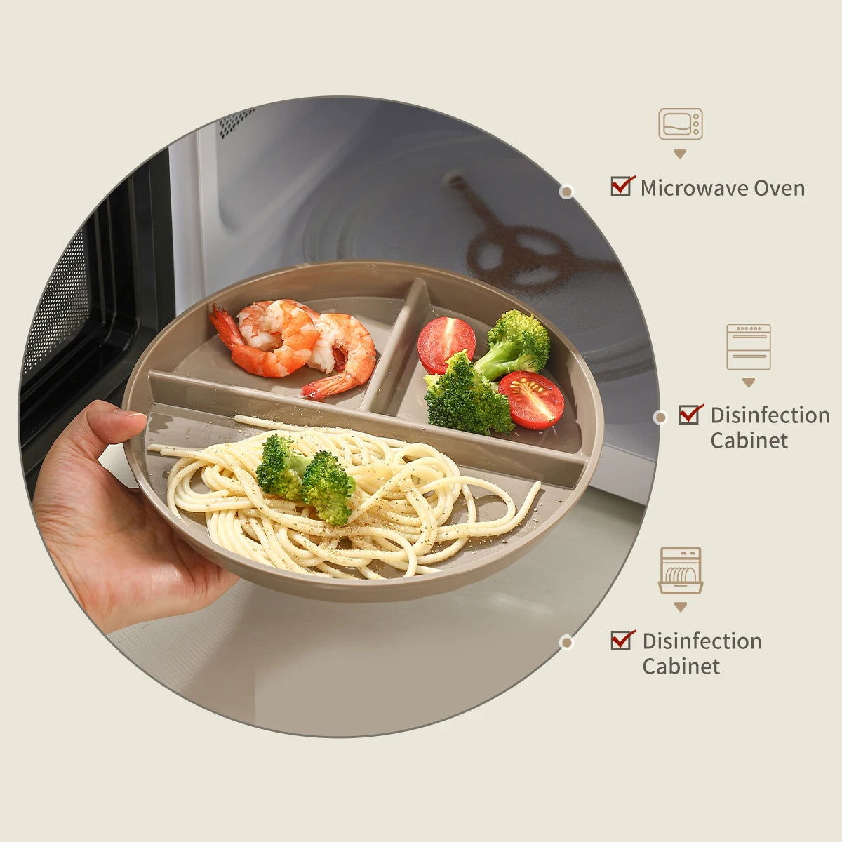 WORTHBUY Round Divided Dinner Plate Microwave Safe Food Plates Fruit Salad Serving Tray Kitchen Tableware Plastic Dinner Dishes - Slobuy