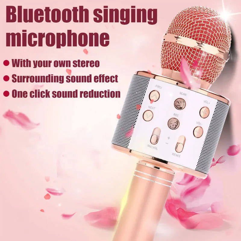 WS858 Karaoke Microphone for Kids Singing 5 in 1 Wireless Bluetooth Microphone with LED Lights Machine Portable Mic Speaker - Slobuy