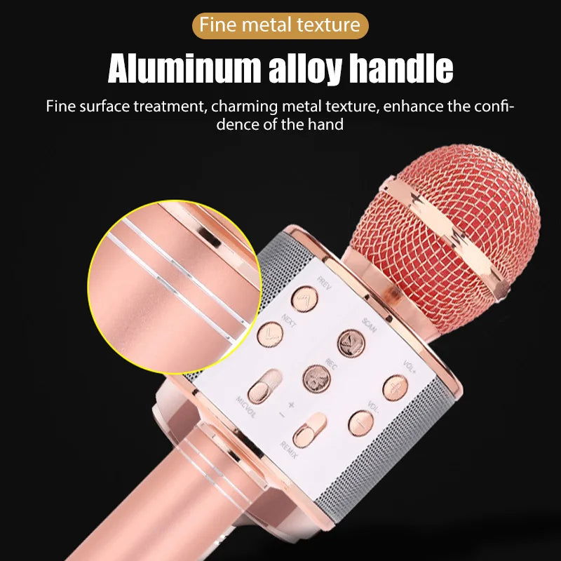 WS858 Karaoke Microphone for Kids Singing 5 in 1 Wireless Bluetooth Microphone with LED Lights Machine Portable Mic Speaker - Slobuy