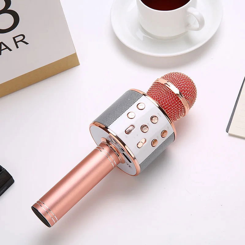 WS858 Karaoke Microphone for Kids Singing 5 in 1 Wireless Bluetooth Microphone with LED Lights Machine Portable Mic Speaker - Slobuy