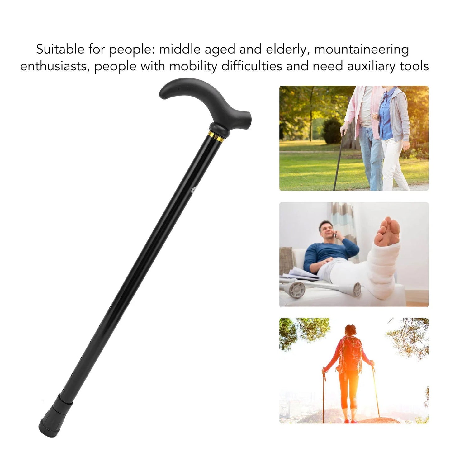 Walking Stick Cane Mobility Aid Cane Aluminum Alloy Rubber Base Telescopic Adjustable Walking Stick for Seniors Elderly - Slobuy