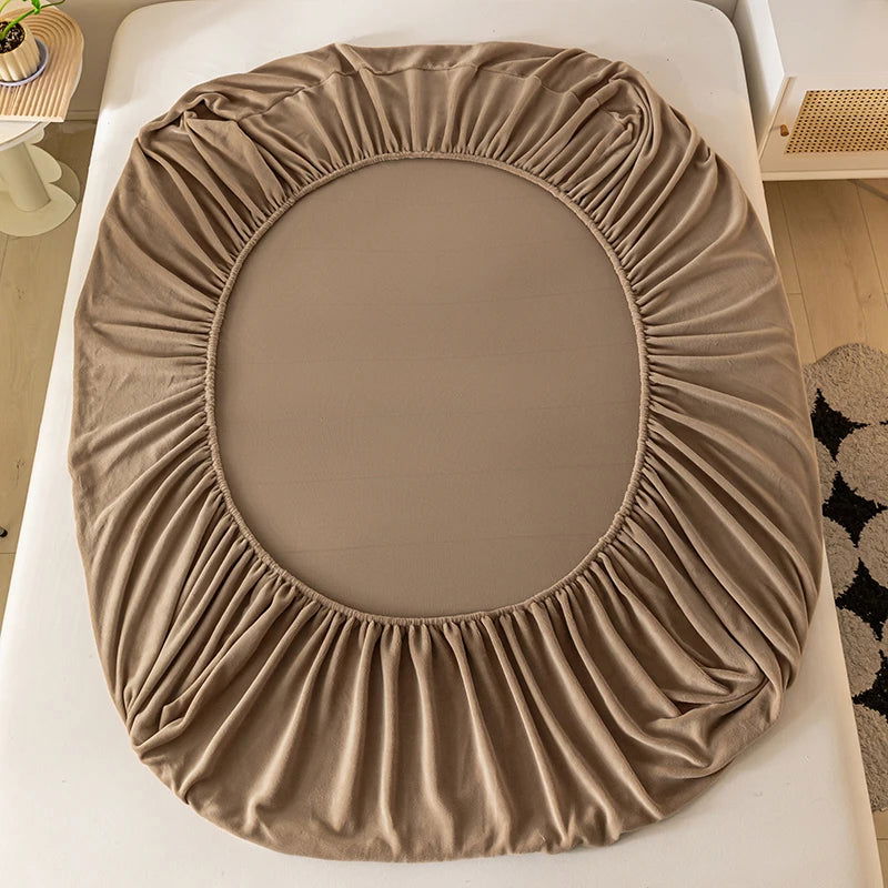 Warm Plush Fitted Sheet Elastic Mattress Cover Velvet Bed Cover Full Set Winter Soft Family Double Bed Bedding 150/160/180x200cm - Slobuy