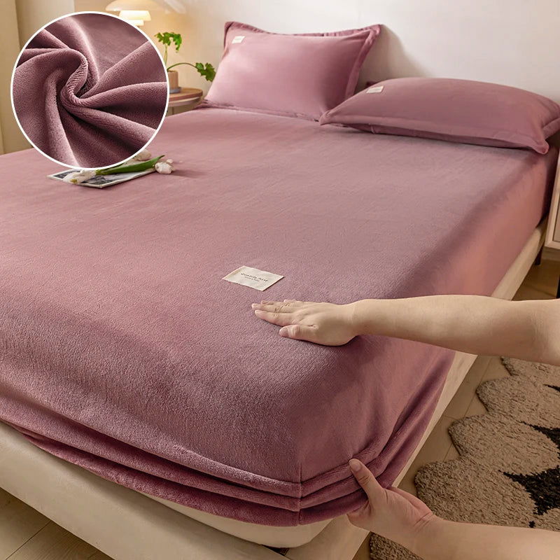 Warm Plush Fitted Sheet Elastic Mattress Cover Velvet Bed Cover Full Set Winter Soft Family Double Bed Bedding 150/160/180x200cm - Slobuy