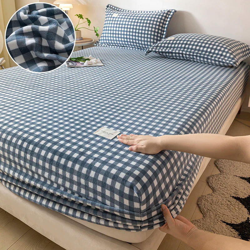 Warm Plush Fitted Sheet Elastic Mattress Cover Velvet Bed Cover Full Set Winter Soft Family Double Bed Bedding 150/160/180x200cm - Slobuy