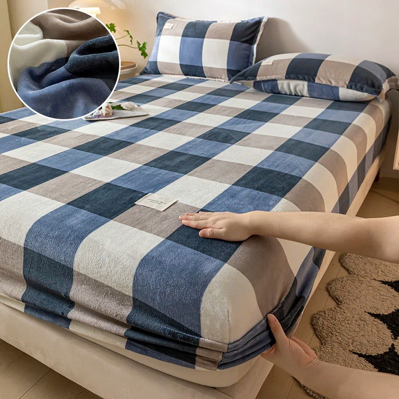 Warm Plush Fitted Sheet Elastic Mattress Cover Velvet Bed Cover Full Set Winter Soft Family Double Bed Bedding 150/160/180x200cm - Slobuy