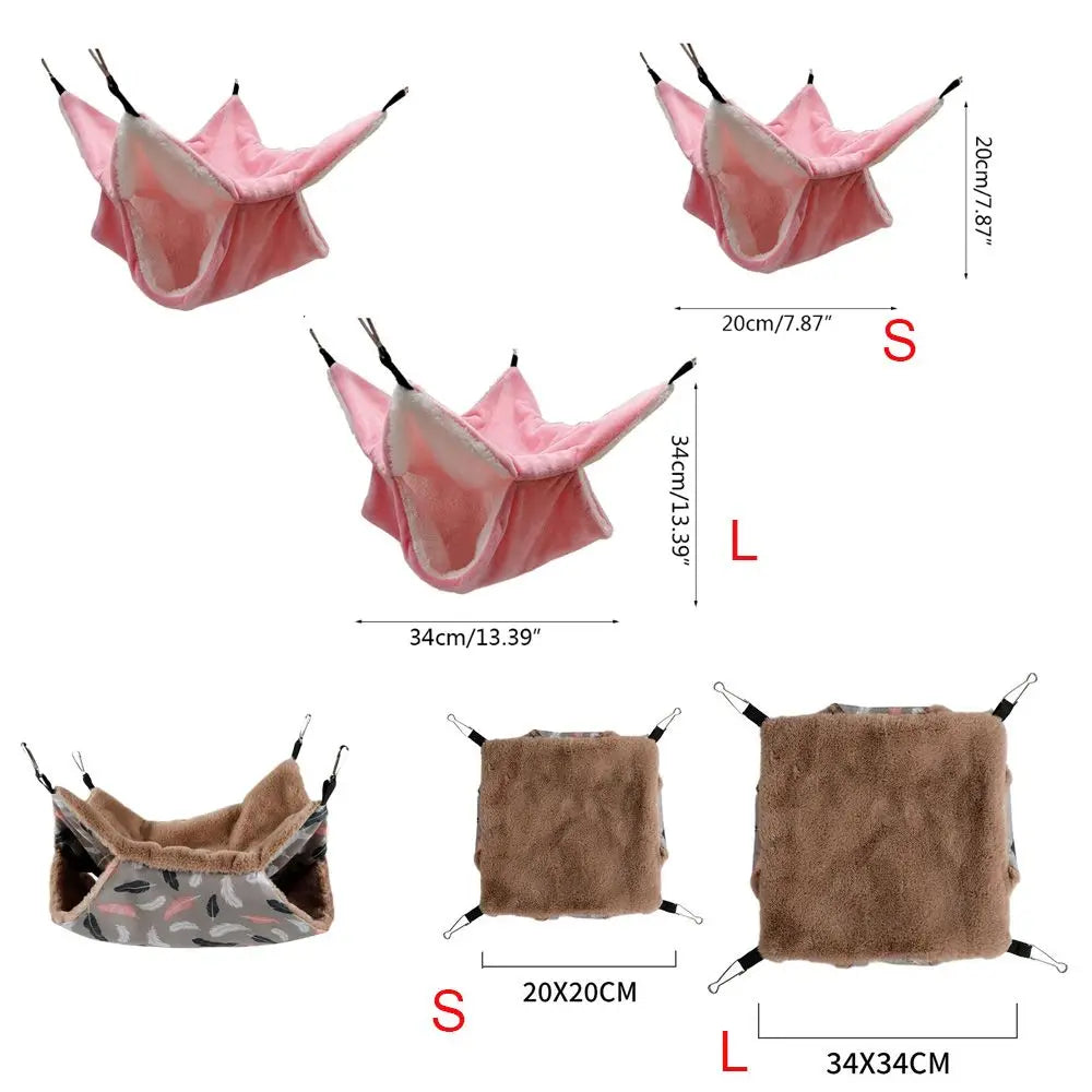 Warm Plush Hamster Hammock Small Animal Double-layer Thicken Sleeping Bag Nest Pets Rat Squirrel Hanging Cage House - Slobuy