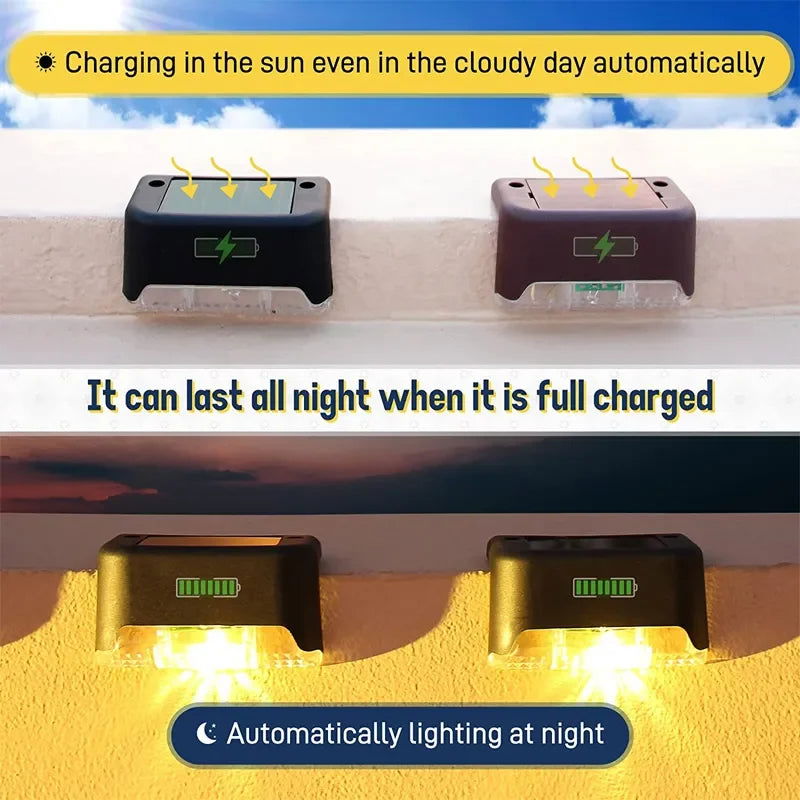 Warm White LED Solar Step Lamp Path Stair Outdoor Garden Lights Waterproof Balcony Light Decoration for Patio Stair Fence Light - Slobuy