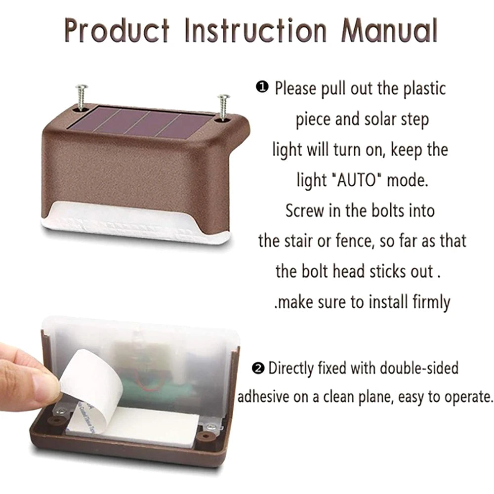 Warm White LED Solar Step Lamp Path Stair Outdoor Garden Lights Waterproof Balcony Light Decoration for Patio Stair Fence Light - Slobuy
