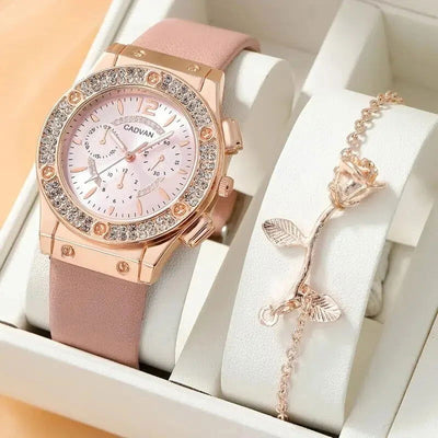 Watches Set Luxury Rhinestone Women Fashion Elegant Wristwatch Quartz Watch For Girl Ladies Clock Relogio Feminino - Slobuy