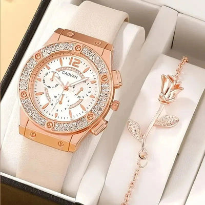 Watches Set Luxury Rhinestone Women Fashion Elegant Wristwatch Quartz Watch For Girl Ladies Clock Relogio Feminino - Slobuy