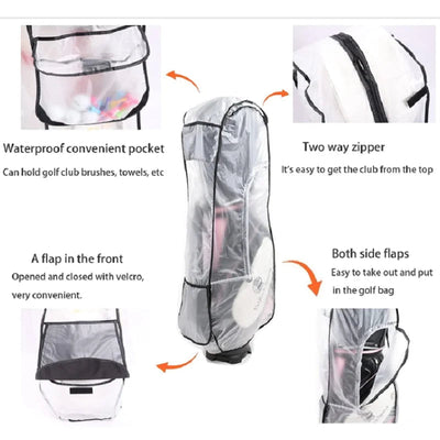 Waterproof Golf Bag Rain Protection Cover, Clear Rain Cover with Hood for Golf Bag, Golf Push Carts, Golf Club - Slobuy