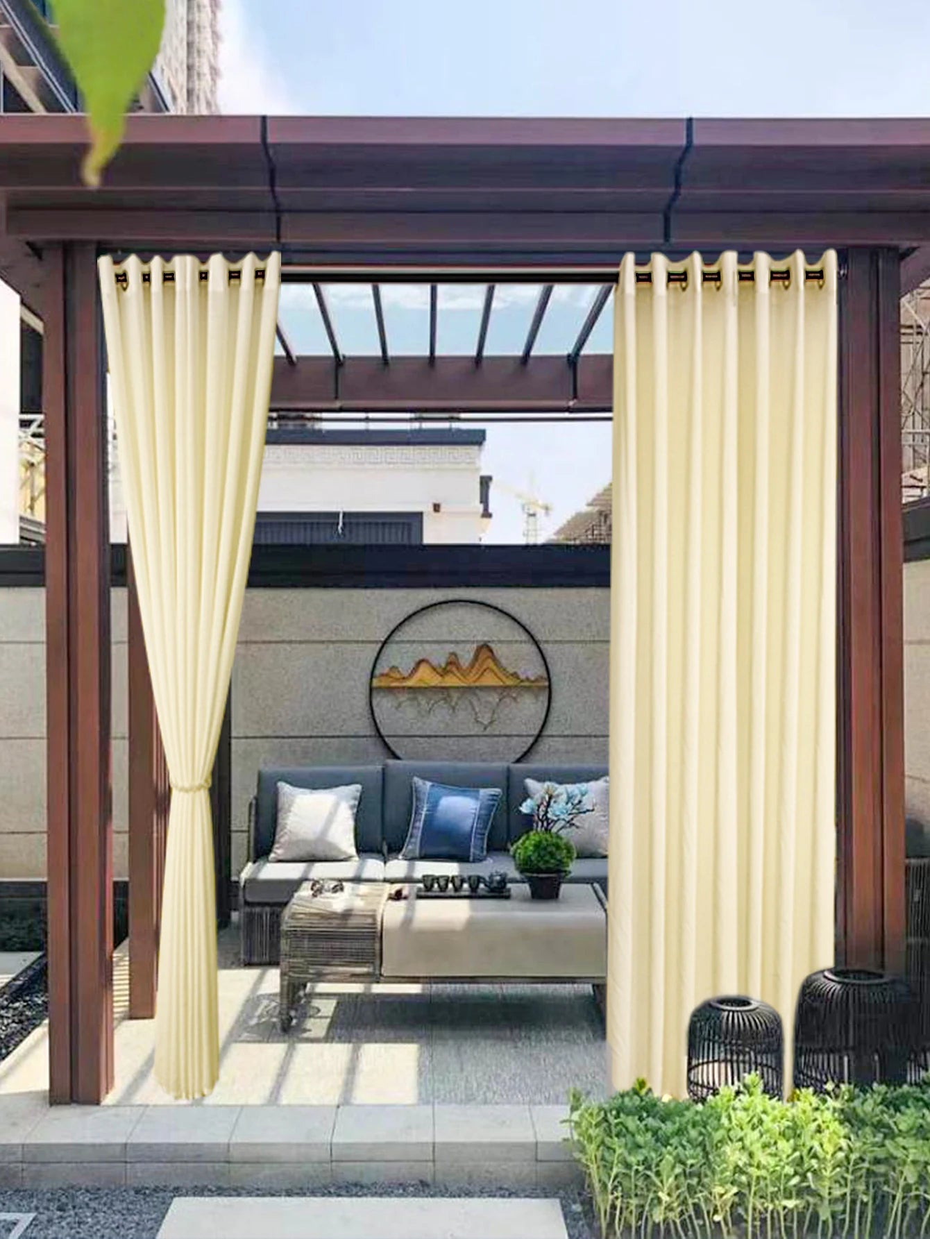 Waterproof Outdoor Sheer Curtains Panels for Garden Tab Top  Indoor Privacy Voile Drapes - Slobuy