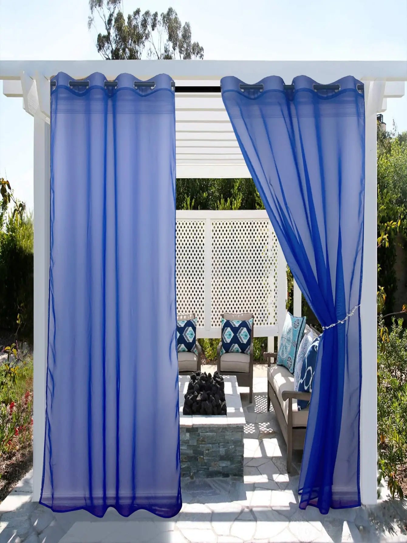 Waterproof Outdoor Sheer Curtains Panels for Garden Tab Top  Indoor Privacy Voile Drapes - Slobuy