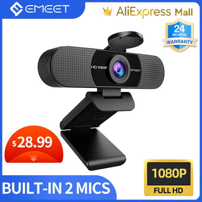 Webcam 1080P HD Streaming USB Computer Web Cam EMEET Mini Camera with Microphones for PC Desktop Laptop Video Meeting - Slobuy