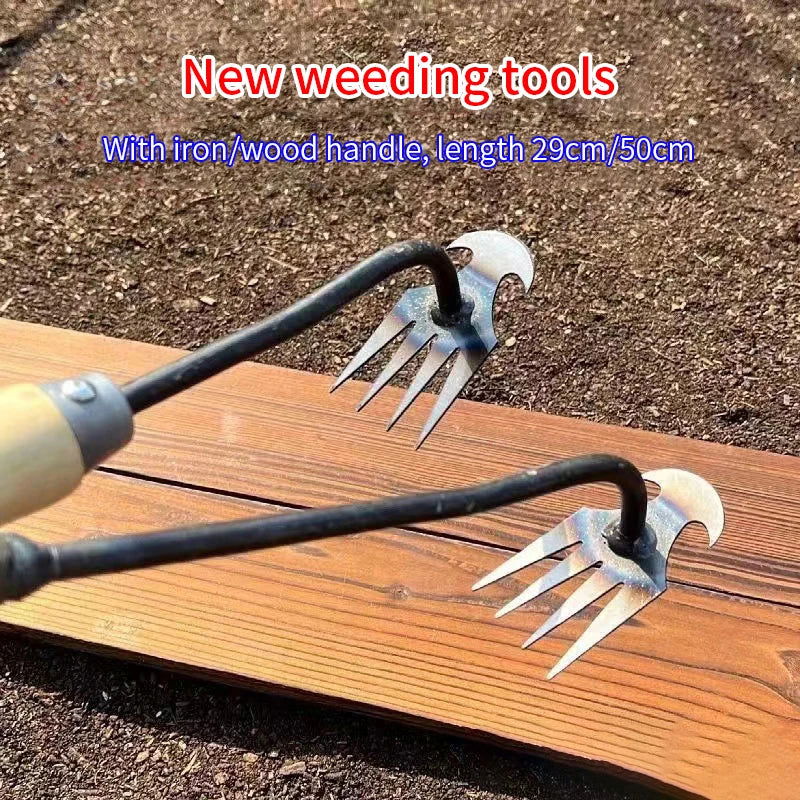Weeding Artifact Uprooting Weeding Tool Steel Weed Puller 4 Teeth Dual Purpose Weeder Hand Remover Tool For Garden - Slobuy