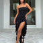 Weird Puss Elegant Strapless Dress Women Irregular Tassel 2023 Summer Trend Skinny Split Maxi Bodycon Birthday Party Clubwear - Slobuy