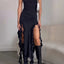 Weird Puss Elegant Strapless Dress Women Irregular Tassel 2023 Summer Trend Skinny Split Maxi Bodycon Birthday Party Clubwear - Slobuy