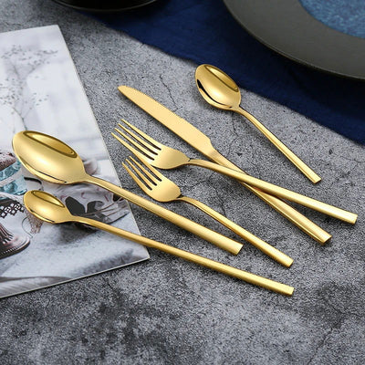 Western Tableware Black Dinnerware Set 6 Pieces Cutlery Set Stainless Steel Knife Fork IceTea Spoon Party Classic Silverware Set - Slobuy