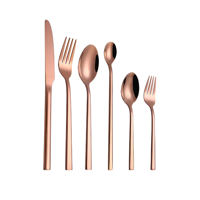 Western Tableware Black Dinnerware Set 6 Pieces Cutlery Set Stainless Steel Knife Fork IceTea Spoon Party Classic Silverware Set - Slobuy