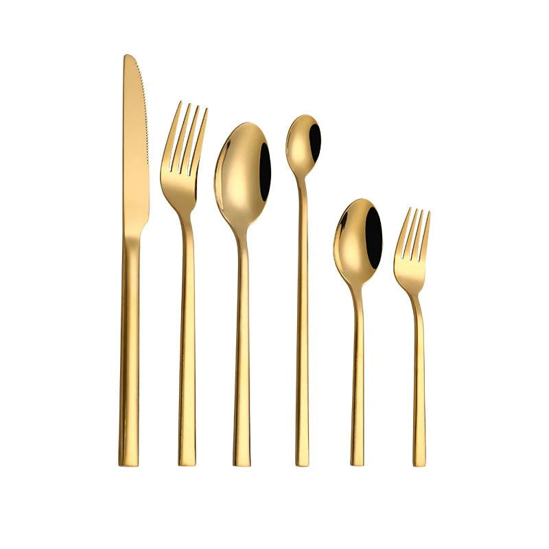 Western Tableware Black Dinnerware Set 6 Pieces Cutlery Set Stainless Steel Knife Fork IceTea Spoon Party Classic Silverware Set - Slobuy