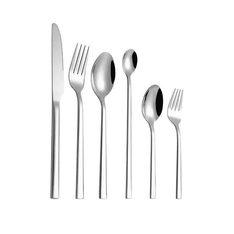 Western Tableware Black Dinnerware Set 6 Pieces Cutlery Set Stainless Steel Knife Fork IceTea Spoon Party Classic Silverware Set - Slobuy