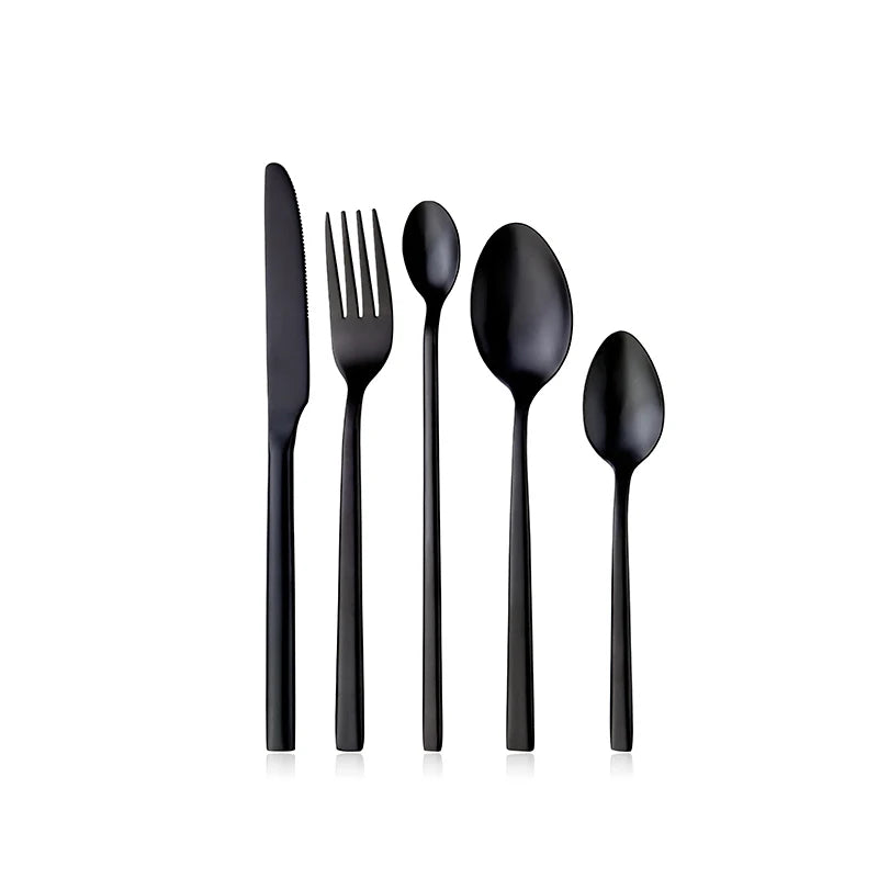 Western Tableware Black Dinnerware Set 6 Pieces Cutlery Set Stainless Steel Knife Fork IceTea Spoon Party Classic Silverware Set - Slobuy