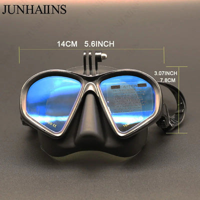 Wet Gopro Mount Low Volume Diving Mask Tempered Glass Freedive Mask J-type Diving Mask Snorkel Set with Camera Mount Black - Slobuy