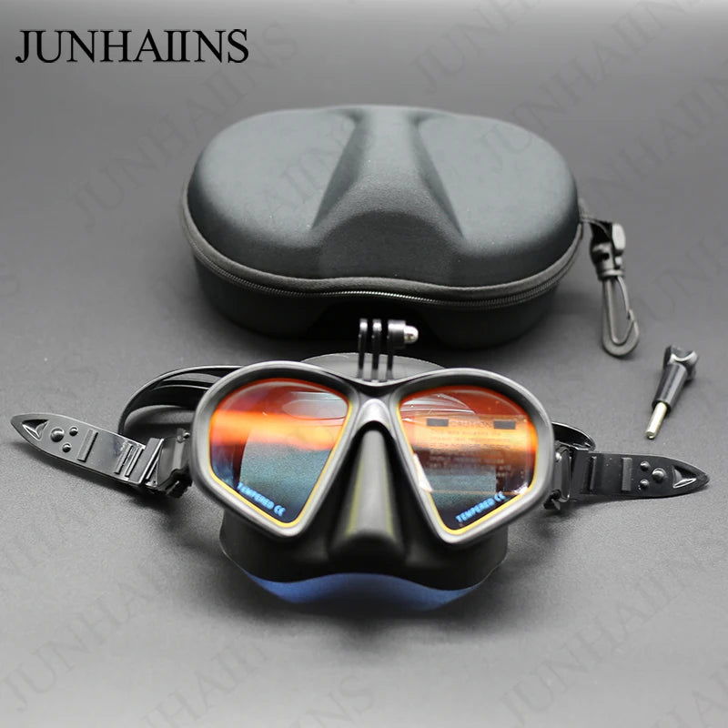 Wet Gopro Mount Low Volume Diving Mask Tempered Glass Freedive Mask J-type Diving Mask Snorkel Set with Camera Mount Black - Slobuy