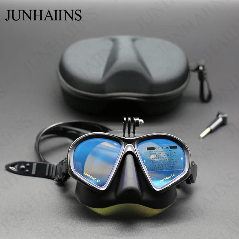 Wet Gopro Mount Low Volume Diving Mask Tempered Glass Freedive Mask J-type Diving Mask Snorkel Set with Camera Mount Black - Slobuy