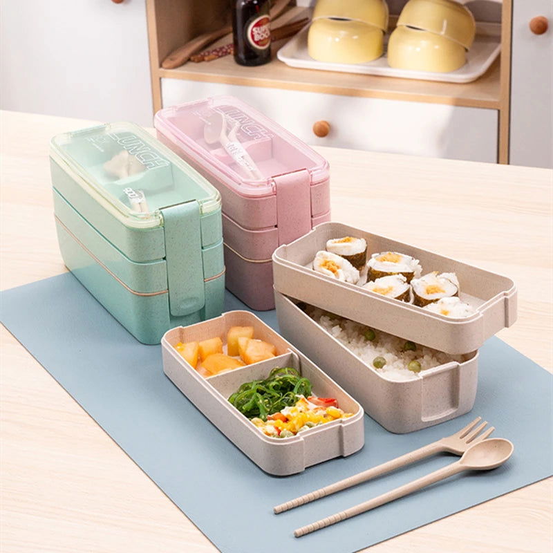 Wheat Straw Lunch Box Healthy BPA Free Bento Boxes Microwave Dinnerware Food Storage Container Soup Cup Lunch Box for Kids - Slobuy