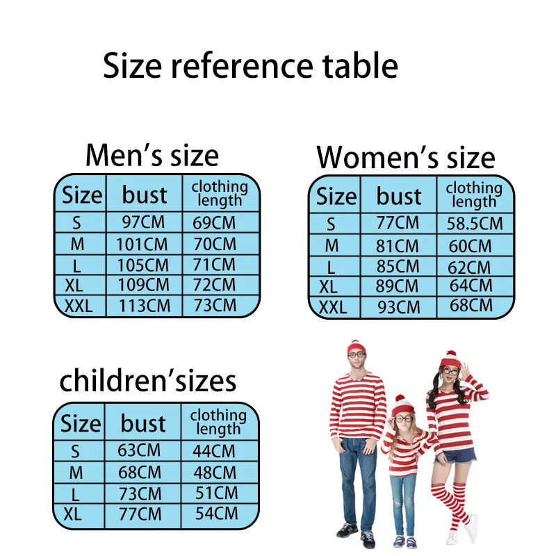 Wheres Waldo Striped Shirt Youth Kids Boys Wally Costume Shirt Glasses and Hat Socks Unisex  Adults Halloween Cosplay Costume - Slobuy